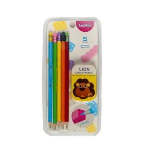 مداد مشکی پاک کن دار همراه با تراش لگویی ۵ عددی (برند اسکول فنز)