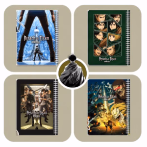 دفتر ۱۰۰ برگ سیمی جلد سخت با استیکر طرح Attack On Titan (برند لانگو)
